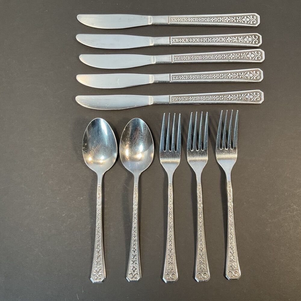 10 Pc Interpur FLORENZ Floral Flatware Stainless Forks Spoons Knives Vintage